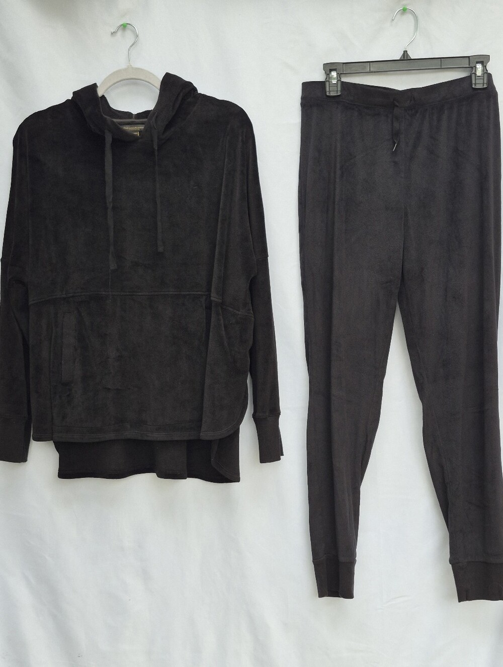 DONNA KARAN Black Velvet Sleepwear Loungewear Set Sweatshirt & Jogger Size XL
